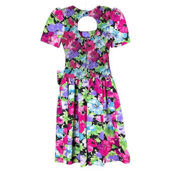 80s Act I New York Floral Drop Waist Dress Shoulder Pads Big Bow 6 Smock Taffeta - Picture 5 of 12